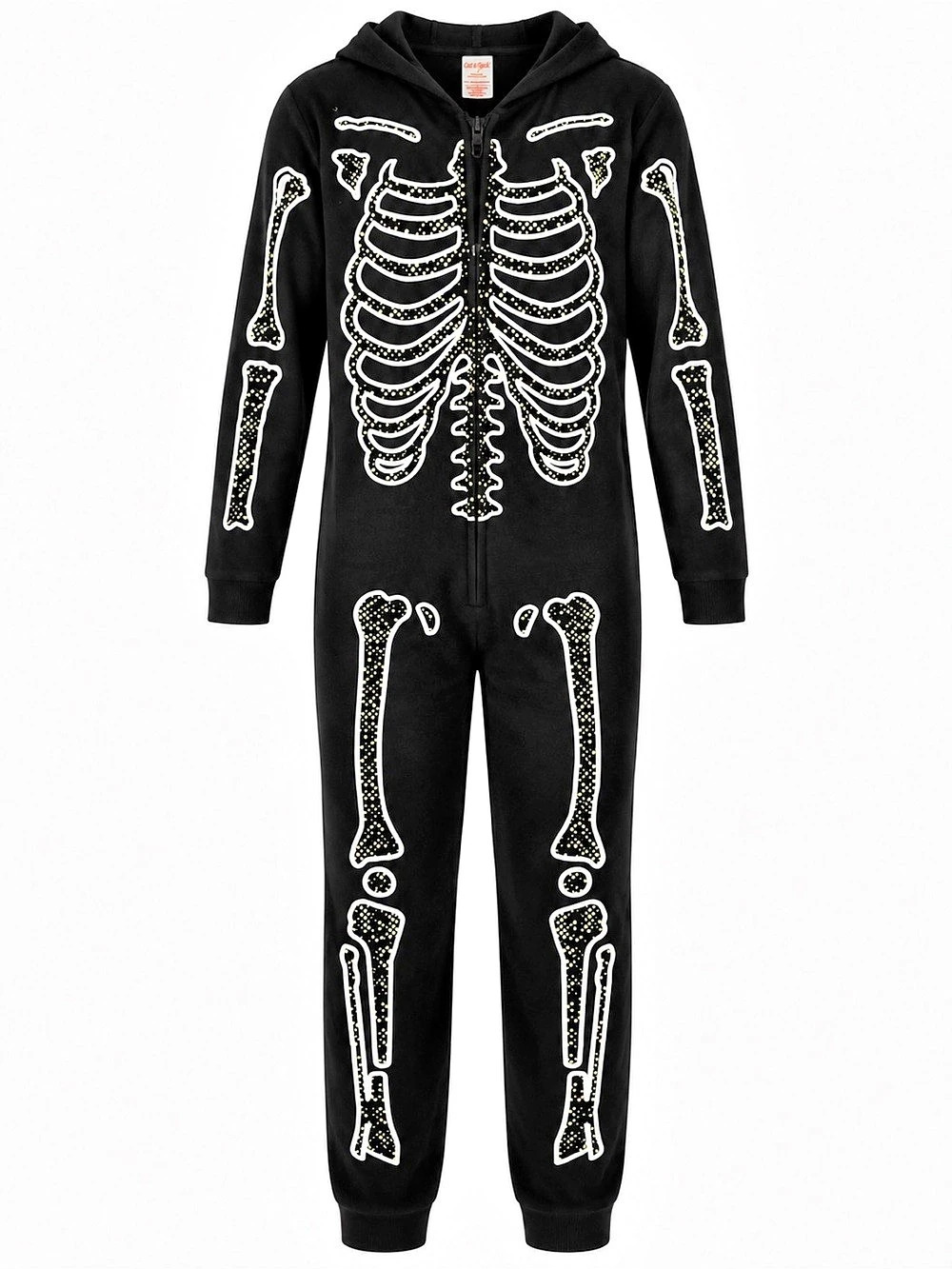 Cat & Jack Skeleton Fleece Hooded Union Suit Black & White Boys XL (14)